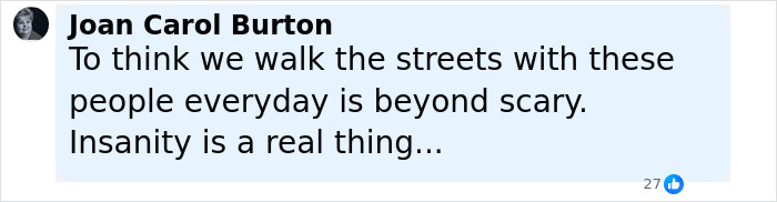 Comment by Joan Carol Burton expressing fear about people on the streets related to Virginia councilman set on fire attack. Comment by Joan Carol Burton expressing fear about people on the streets related to Virginia councilman set on fire attack.