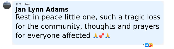 Comment expressing condolences with prayer emojis, mourning a tragic loss in the community after Camp Mystic tragedy. Comment expressing condolences with prayer emojis, mourning a tragic loss in the community after Camp Mystic tragedy.