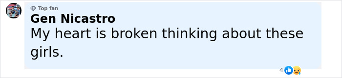 Comment showing a top fan expressing heartbreak over the Camp Mystic tragedy involving an 8-year-old's horse and her hearse. Comment showing a top fan expressing heartbreak over the Camp Mystic tragedy involving an 8-year-old's horse and her hearse.