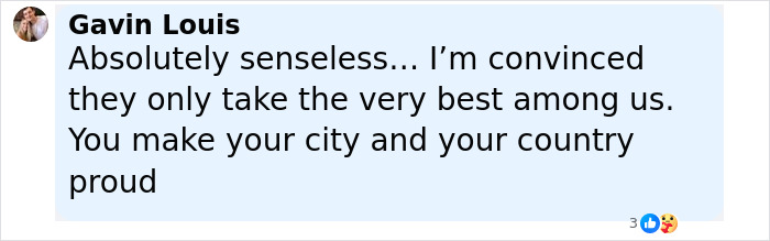 Comment by Gavin Louis expressing pride in an NYPD cop who gave his life protecting others. Comment by Gavin Louis expressing pride in an NYPD cop who gave his life protecting others.