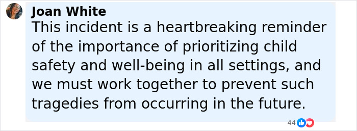 Screenshot of a social media comment emphasizing child safety after 3-year-old boy in temporary foster care passes away. Screenshot of a social media comment emphasizing child safety after 3-year-old boy in temporary foster care passes away.