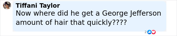 Comment from Tiffani Taylor questioning how Jeff Bezos grew a large amount of hair so quickly after marrying Lauren Sánchez. Comment from Tiffani Taylor questioning how Jeff Bezos grew a large amount of hair so quickly after marrying Lauren Sánchez.