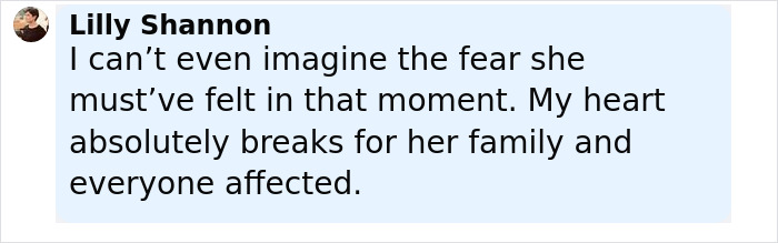 Text message from Lilly Shannon expressing sympathy for the fear felt by young flood victim and affected families. Text message from Lilly Shannon expressing sympathy for the fear felt by young flood victim and affected families.
