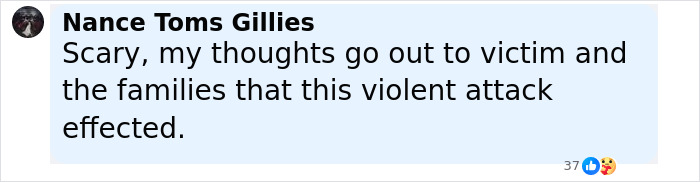 Comment from Nance Toms Gillies expressing sympathy for the victim and families affected by violent attack on Virginia councilman. Comment from Nance Toms Gillies expressing sympathy for the victim and families affected by violent attack on Virginia councilman.