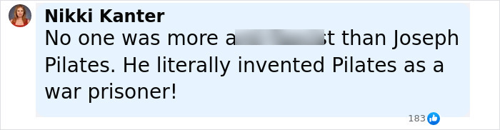 Comment by Nikki Kanter defending Pilates as invented by Joseph Pilates, addressing backlash from a Gen Z influencer’s claim. Comment by Nikki Kanter defending Pilates as invented by Joseph Pilates, addressing backlash from a Gen Z influencer’s claim.