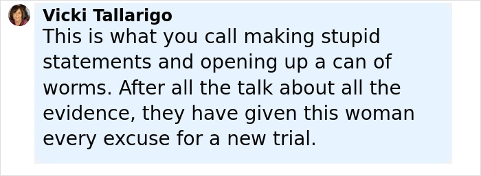 Screenshot of Vicki Tallarigo’s comment criticizing statements that could lead to a new trial in Ghislaine Maxwell’s family Epstein case. Screenshot of Vicki Tallarigo’s comment criticizing statements that could lead to a new trial in Ghislaine Maxwell’s family Epstein case.