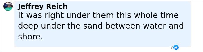 Comment from Jeffrey Reich discussing a major clue in Amelia Earhart mystery found under sand between water and shore. Comment from Jeffrey Reich discussing a major clue in Amelia Earhart mystery found under sand between water and shore.
