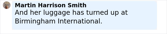 Screenshot of a comment by Martin Harrison Smith about luggage found at Birmingham International related to Amelia Earhart mystery. Screenshot of a comment by Martin Harrison Smith about luggage found at Birmingham International related to Amelia Earhart mystery.