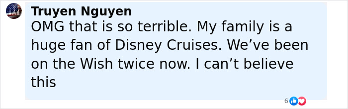 Comment expressing disbelief about a girl's horrifying fall from a Disney cruise ship incident. Comment expressing disbelief about a girl's horrifying fall from a Disney cruise ship incident.