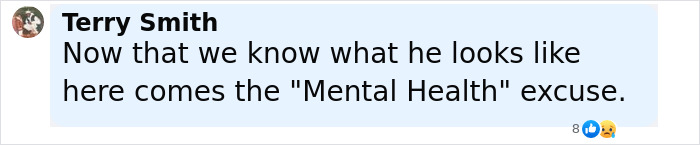Comment from Terry Smith mentioning mental health excuse in discussion about Idaho teen sniper's Instagram story before shooting firefighters. Comment from Terry Smith mentioning mental health excuse in discussion about Idaho teen sniper's Instagram story before shooting firefighters.