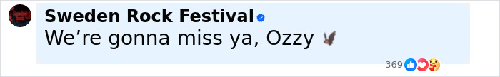 Social media post from Sweden Rock Festival mourning Ozzy Osbourne, highlighting family rifts after tribute snubs. Social media post from Sweden Rock Festival mourning Ozzy Osbourne, highlighting family rifts after tribute snubs.