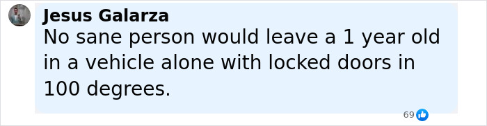 Comment about dangers of leaving a baby alone in a hot car with locked doors, related to tougher charges in court case.