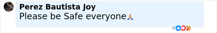 Comment saying Please be Safe everyone with praying hands emoji, amid first tsunami waves slam into Alaska and Japan warnings. Comment saying Please be Safe everyone with praying hands emoji, amid first tsunami waves slam into Alaska and Japan warnings.
