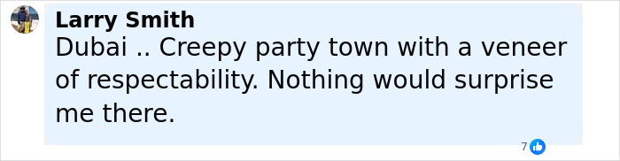 Comment by Larry Smith on Dubai roadside, mentioning creepy party town and veneer of respectability. Comment by Larry Smith on Dubai roadside, mentioning creepy party town and veneer of respectability.