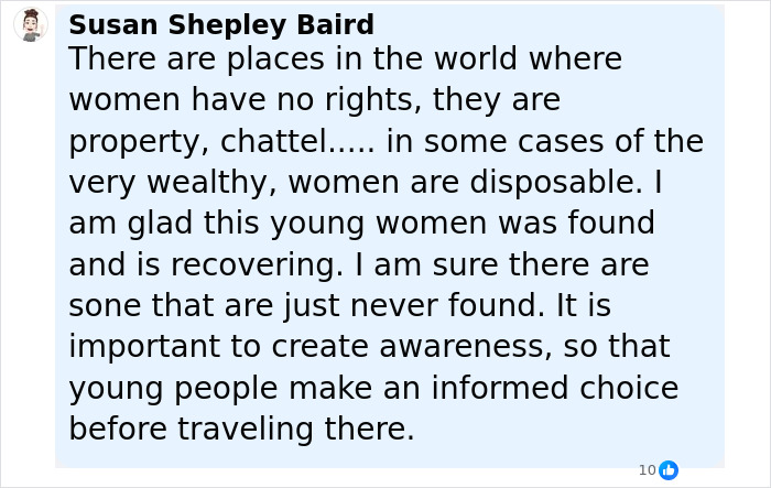 Alt text: Comment highlighting lack of rights for women and awareness of model found with broken limbs and spine in Dubai. Alt text: Comment highlighting lack of rights for women and awareness of model found with broken limbs and spine in Dubai.
