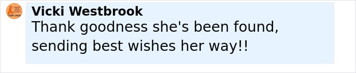Comment from Vicki Westbrook expressing relief that the backpacker who went missing in Australian outback was found. Comment from Vicki Westbrook expressing relief that the backpacker who went missing in Australian outback was found.