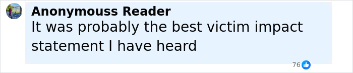 Screenshot of a social media comment praising a victim impact statement about Kaylee Goncalves’ sister and Bryan Kohberger. Screenshot of a social media comment praising a victim impact statement about Kaylee Goncalves’ sister and Bryan Kohberger.