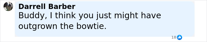 Comment from Darrell Barber saying he might have outgrown the bowtie, referencing Young Sheldon child star now 17. Comment from Darrell Barber saying he might have outgrown the bowtie, referencing Young Sheldon child star now 17.