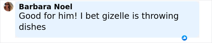 Facebook comment by Barbara Noel reacting humorously to Sofia Vergara and Tom Brady summer romance news. Facebook comment by Barbara Noel reacting humorously to Sofia Vergara and Tom Brady summer romance news.