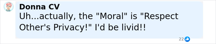 Comment saying the moral is respect for other's privacy, expressing strong disapproval about reading seat neighbor's text on flight. Comment saying the moral is respect for other's privacy, expressing strong disapproval about reading seat neighbor's text on flight.