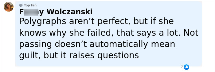 Comment discussing polygraph results and guilt related to Shannon Price breaking silence and lie detector test. Comment discussing polygraph results and guilt related to Shannon Price breaking silence and lie detector test.