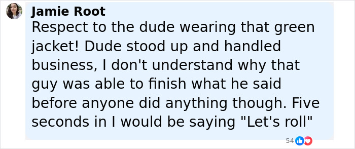 Comment praising a passenger who tackled a man threatening to explode plane mid-flight for handling the situation quickly. Comment praising a passenger who tackled a man threatening to explode plane mid-flight for handling the situation quickly.