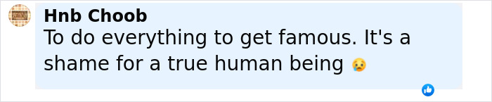 Comment reading To do everything to get famous It’s a shame for a true human being expressing disappointment on social media about fame efforts Comment reading To do everything to get famous It’s a shame for a true human being expressing disappointment on social media about fame efforts