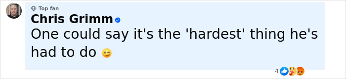 Comment by Chris Grimm highlighting Robert Pattinson saying the Twilight intimate scene was one of the hardest things he's done. Comment by Chris Grimm highlighting Robert Pattinson saying the Twilight intimate scene was one of the hardest things he's done.