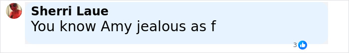 Comment by Sherri Laue saying You know Amy jealous as f with a profile picture of a person in red clothing. Comment by Sherri Laue saying You know Amy jealous as f with a profile picture of a person in red clothing.