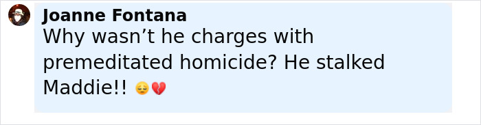 Comment by Joanne Fontana expressing grief and anger about charges related to the violent massacre of Bryan Kohberger's victim. Comment by Joanne Fontana expressing grief and anger about charges related to the violent massacre of Bryan Kohberger's victim.