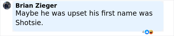 Comment by Brian Zieger saying maybe he was upset his first name was Shotsie, related to Virginia Councilman set on fire attack. Comment by Brian Zieger saying maybe he was upset his first name was Shotsie, related to Virginia Councilman set on fire attack.