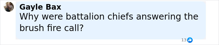 Comment by Gayle Bax questioning battalion chiefs' response to brush fire, related to Idaho teen sniper incident motive. Comment by Gayle Bax questioning battalion chiefs' response to brush fire, related to Idaho teen sniper incident motive.