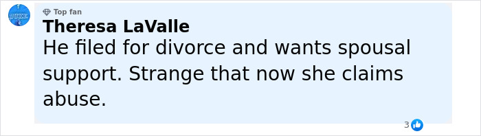 Comment from Theresa LaValle discussing divorce and abuse claims related to Denise Richards accusing estranged husband of assault. Comment from Theresa LaValle discussing divorce and abuse claims related to Denise Richards accusing estranged husband of assault.