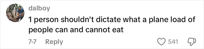 Social media comment debating a passenger's allergy request announcement on a flight limiting what others can eat. Social media comment debating a passenger's allergy request announcement on a flight limiting what others can eat.
