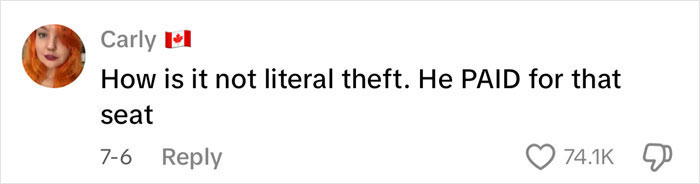 Comment expressing frustration over a plane passenger's $300 seat being taken without consent by a child. Comment expressing frustration over a plane passenger's $300 seat being taken without consent by a child.