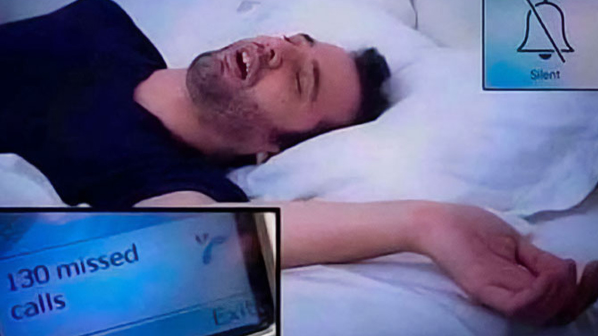 Man sleeping peacefully with 130 missed calls on phone, a funny meme reminding not to take life too seriously