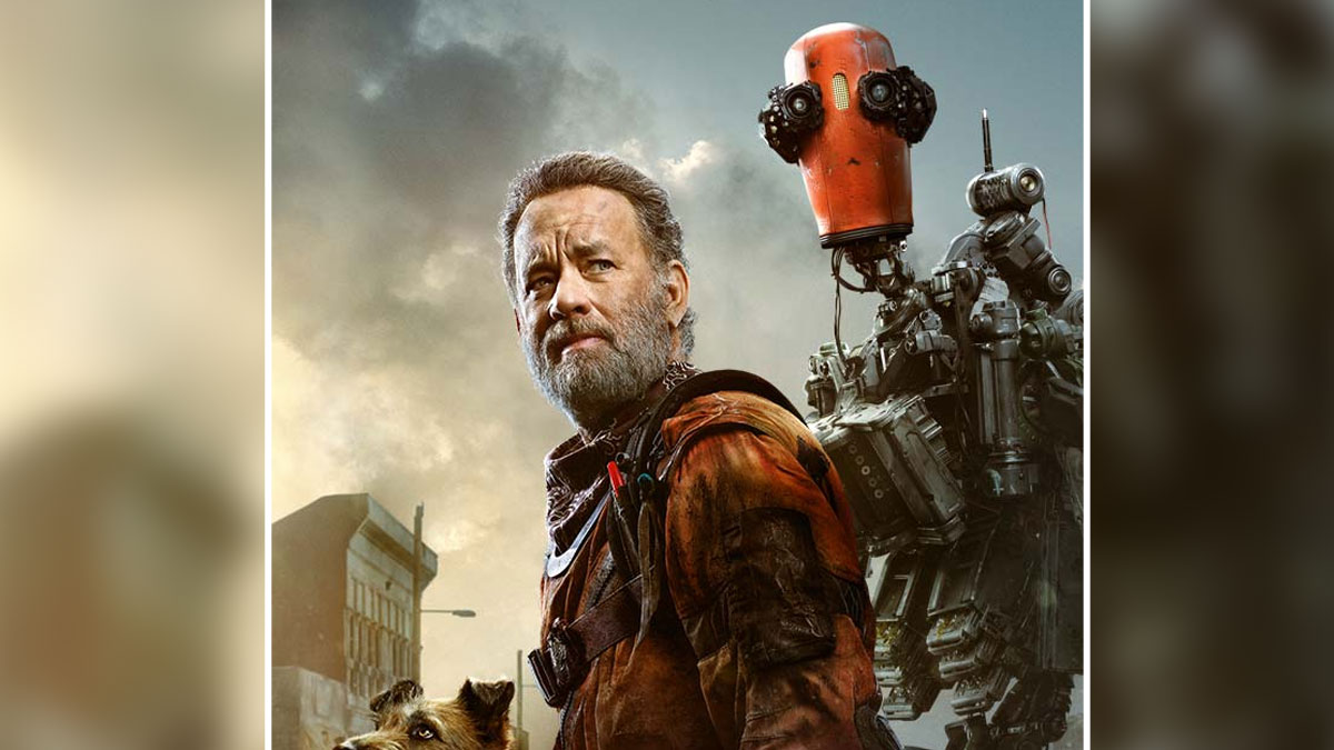 Tom Hanks in an adventurous scene with a robot and dog, highlighting a Tom Hanks underrated movie moment.