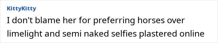 Comment text by KittyKitty expressing support for reclusive billionaire Athina Onassis's preference for horses over social media attention. Comment text by KittyKitty expressing support for reclusive billionaire Athina Onassis's preference for horses over social media attention.
