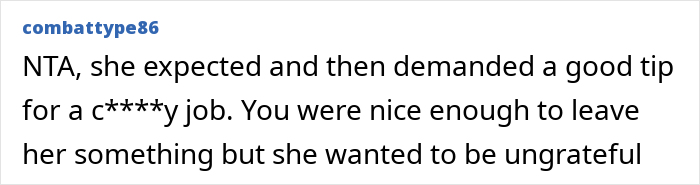 Screenshot of an online comment about a man taking back his tip after a waitress shamed him for tipping low. Screenshot of an online comment about a man taking back his tip after a waitress shamed him for tipping low.