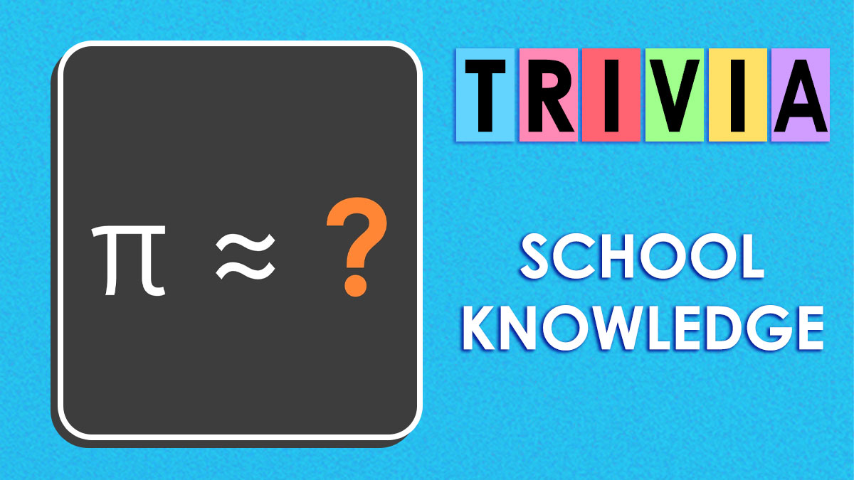 Math trivia quiz with pi symbol and question mark, colorful letters spelling trivia, testing school knowledge challenge.