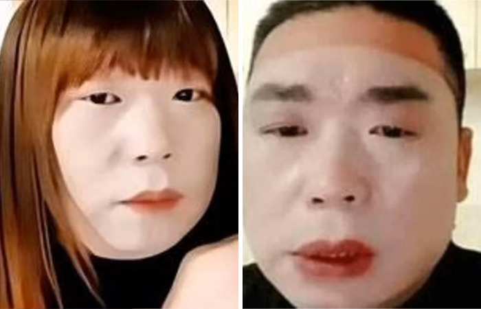 Split image showing a person posing as a woman and a man, related to viral predator Sister Hong secretly filming intimate encounters. Split image showing a person posing as a woman and a man, related to viral predator Sister Hong secretly filming intimate encounters.