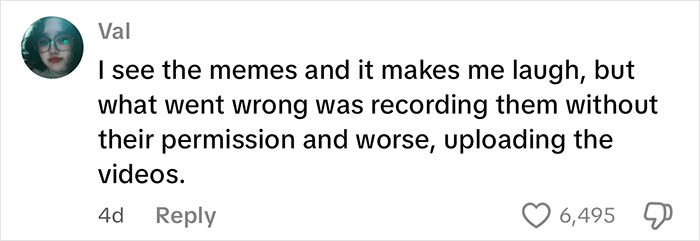 Comment from Val discussing the issue of secretly recording and uploading videos without permission, related to viral predator case. Comment from Val discussing the issue of secretly recording and uploading videos without permission, related to viral predator case.
