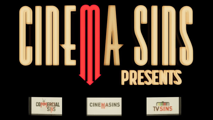 Cinema Sins logo with a red M and tagline presents, highlighting the concept of people share unsubscribed YouTubers.