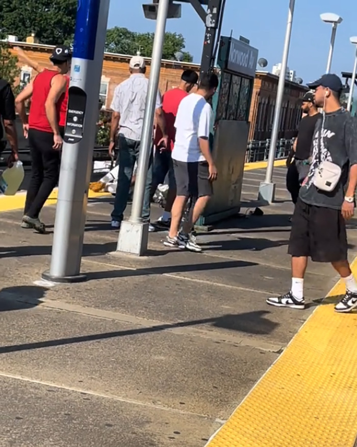 Men deliver vigilante justice on subway platform as group confronts brute who attacked woman in viral video. Men deliver vigilante justice on subway platform as group confronts brute who attacked woman in viral video.