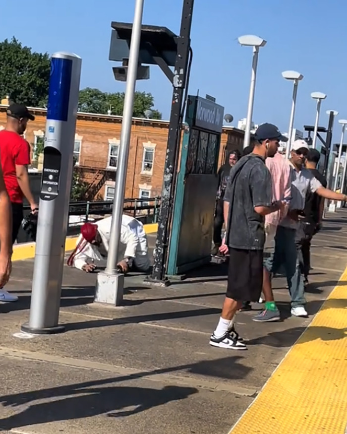 Men deliver vigilante justice on subway platform as bystanders react to incident in viral video. Men deliver vigilante justice on subway platform as bystanders react to incident in viral video.