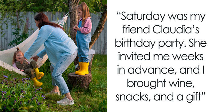 Woman Brings Wine And A Gift To A Party, Is Expected To Babysit Without Warning