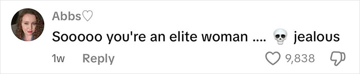 Social media comment by user Abbs with emoji, expressing admiration and calling someone an elite woman. Social media comment by user Abbs with emoji, expressing admiration and calling someone an elite woman.