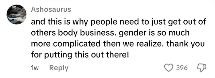 Comment on social media supporting an intersex woman with XY chromosome discussing how her body is different from others’. Comment on social media supporting an intersex woman with XY chromosome discussing how her body is different from others’.