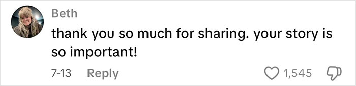 Comment from Beth thanking an intersex woman with XY chromosome for sharing her important story. Comment from Beth thanking an intersex woman with XY chromosome for sharing her important story.