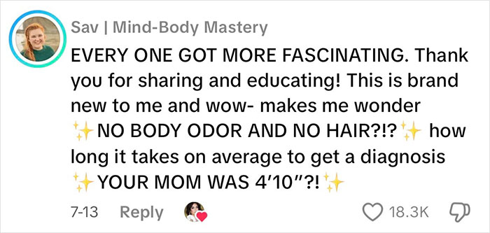 Comment from Sav at Mind-Body Mastery expressing fascination with intersex woman with XY chromosome sharing body differences. Comment from Sav at Mind-Body Mastery expressing fascination with intersex woman with XY chromosome sharing body differences.